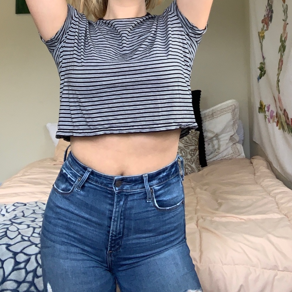 cute and comfy black and white striped crop top